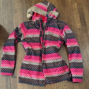 ROXY Pink and Black Polka Dot Striped Jacket